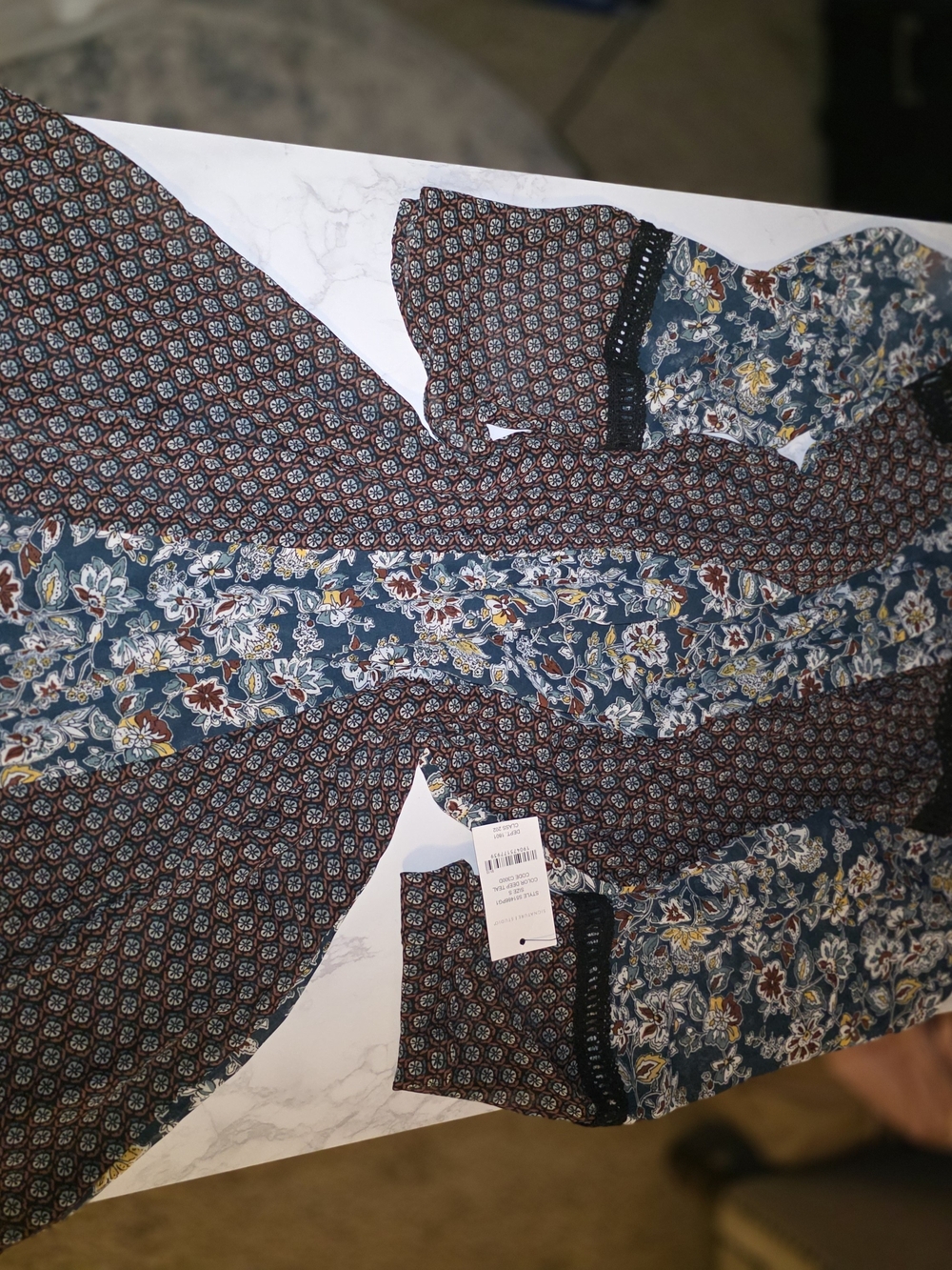 Signature Studio Blue and Brown Floral Patchwork Tunic